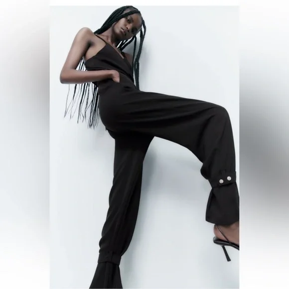 Zara cuffed ankle jumpsuit. Size medium. Black. EUC. - Picture 6 of 9